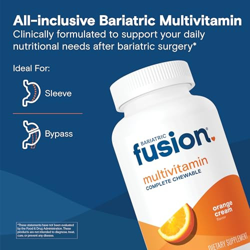 Bariatric Fusion Orange Cream Flavored Complete Chewable Bariatric Multivitamin with Iron for Bariatric Surgery Patients Including Gastric Bypass and