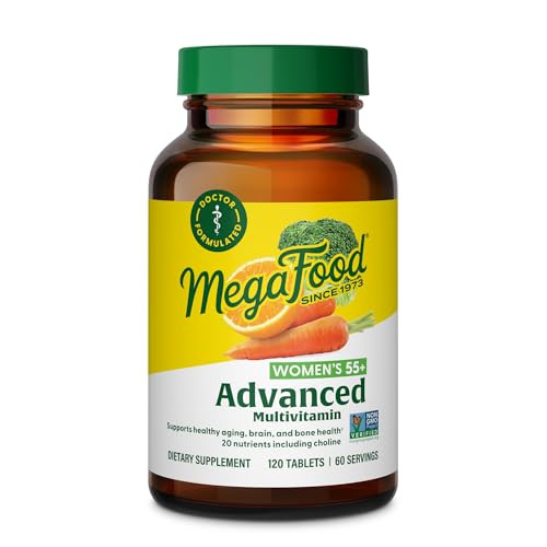 MegaFood Advanced Multivitamin for Women 55+, Womens Multivitamin, Methylated B12, Methyl folate, Choline, Vitamin D3, Biotin, Healthy Aging, Brain &