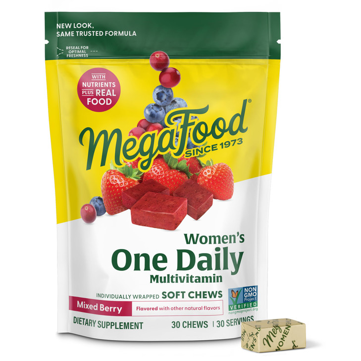 MegaFood Multivitamin for Women, One Daily Multivitamins, Soft Chews with Folate, Methylated B12, Vitamin B6, Biotin, Vitamin D3, C & A - Mixed Berry