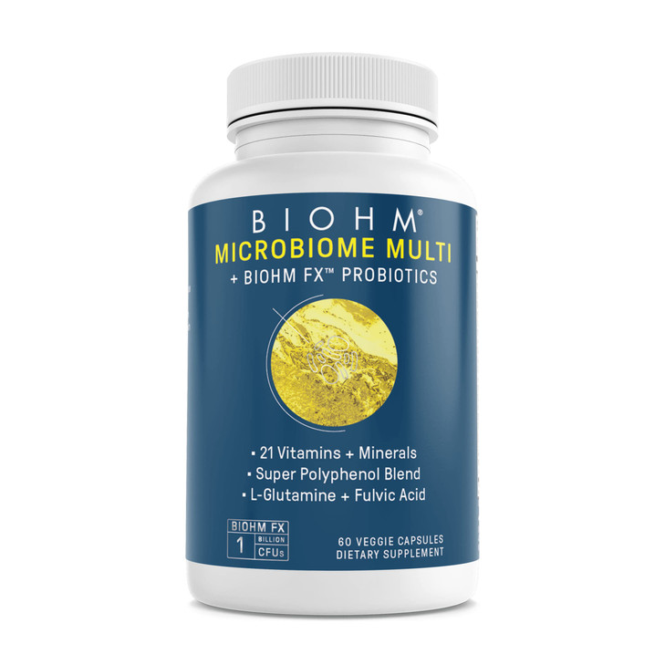 BIOHM Multivitamin for Women & Men, Microbiome Multi with Probiotics (60 Capsules, 30 Servings) 21 Vitamins & Minerals, Green Tea, Glutamine & Antiox