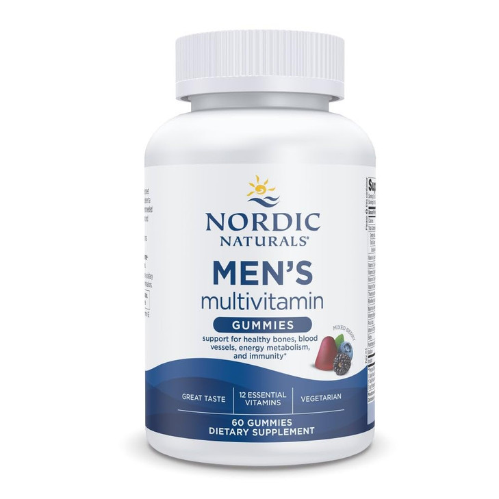 Nordic Naturals Men's Multivitamin Gummies, Mixed Berry - 60 Gummies - Support for Healthy Bones, Blood Vessels, Energy & Immunity - Non-GMO, Vegetar