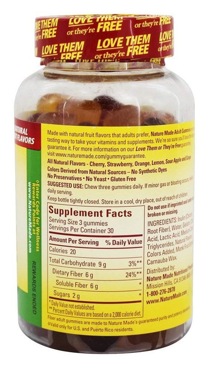Nature Made Adult Gummies Fiber Assorted Fruit - 90 Gummies