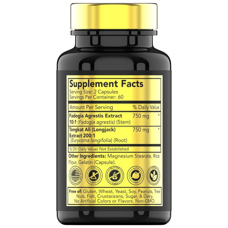 Fadogia Agrestis & Tongkat Ali Supplement: 1500mg - 120 Capsules | 750mg Each of Tongkat Ali (Longjack) & Fadogia | Ultra-Potent Formula For Men For
