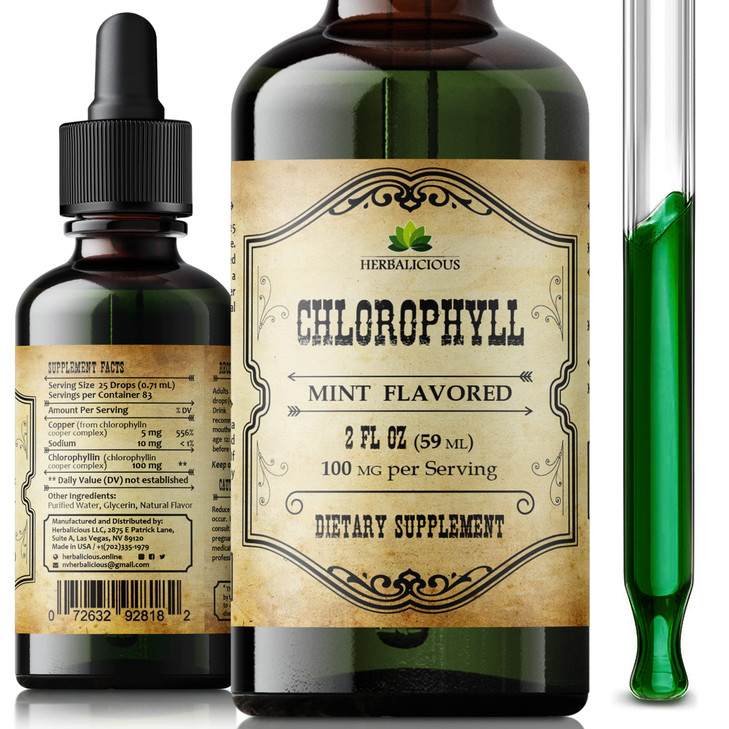 Chlorophyll Liquid Drops  Organic Natural Detox & Cleanse Support  Boost Energy, Immunity & Metabolism  Vegan, Non-GMO, Mint Flavor, 2 fl oz  Sod