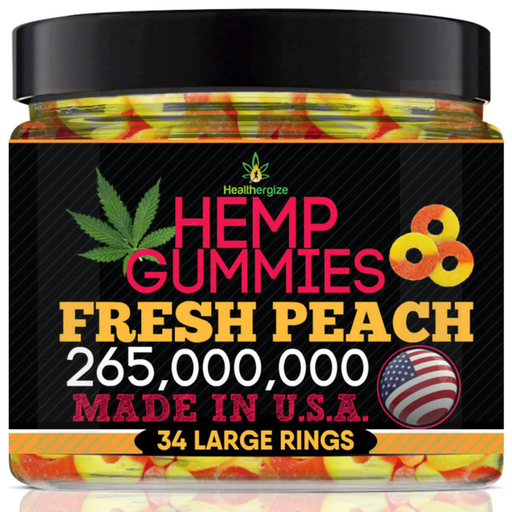 Premium Hemp Gummies-Fresh Peach Rings Gummy-Natural Hemp Oil Infused-Full Tasty Flavor-Best for Peace and Relaxation-Great Party Candy-Made in USA