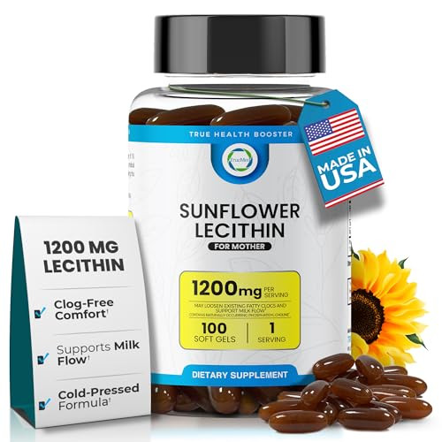 TRUEMED Organic Sunflower Lecithin 1200 mg  Sunflower Lecithin Breastfeeding Supplement for Moms  Supports Milk Flow, Clogged Duct Relief, Brain &