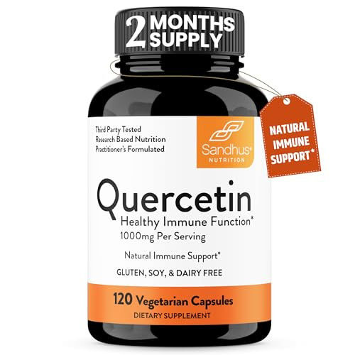 Quercetin 500mg Vegetarian Capsules 120 Count | 1000mg Per Serving of 2 Capsules | Immune Support Supplements For Respiratory, Cellular Health & Seas