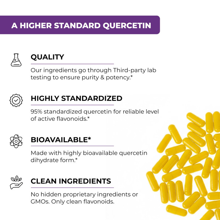 Quercetin with Bromelain Vegetarian Supplement Capsules | 120 Count (1000mg Per Serving 2400 GDU/g) | Supports Healthy Immune System, Helps With Seas