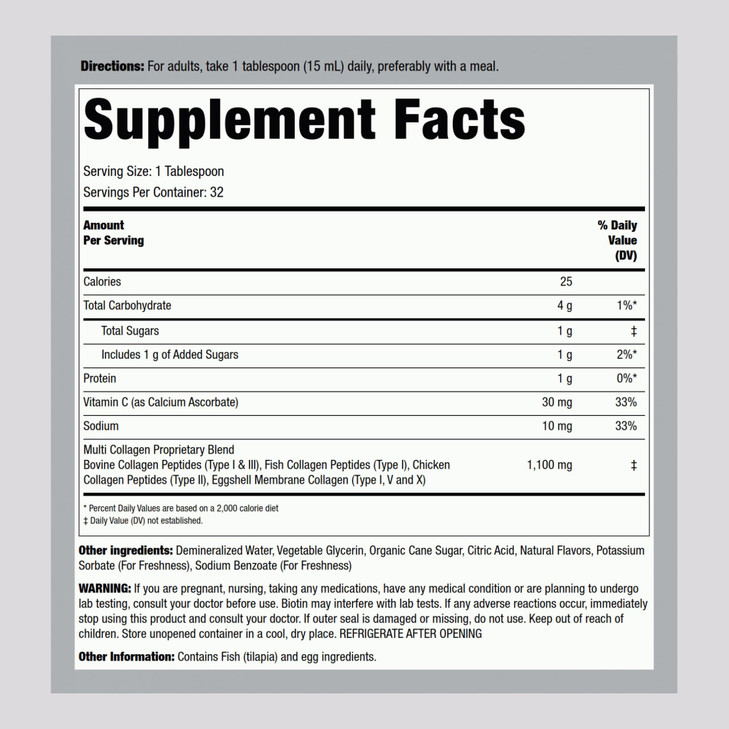 Piping Rock Liquid Collagen 16 fl oz | 1100mg | Fruit Flavor | Multi Collagen Type I, II, III, V, X | with Vitamin C | Non-GMO, Gluten Free Supplemen