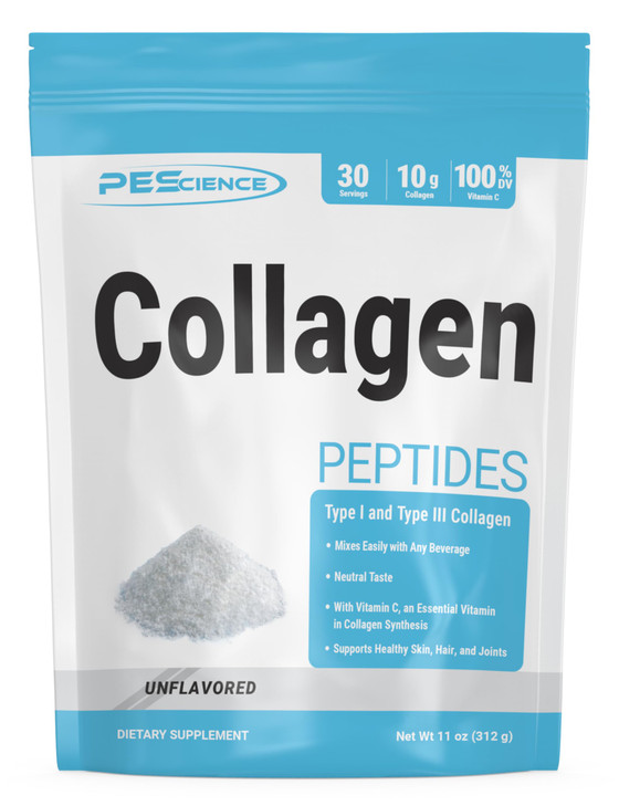 PEScience Collagen Peptides Powder, Hydrolyzed Collagen Protein Type I and Type III with Vitamin C, Supports Hair, Skin, and Nails - 30 Servings, Unf