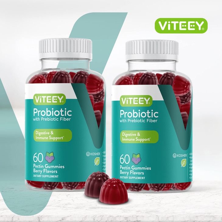 VITEEY Probiotic Gummies with Prebiotics  Gut Health Supplements for Digestive Health  2 Billion CFUs  Vegan, Gluten-Free  120 Count