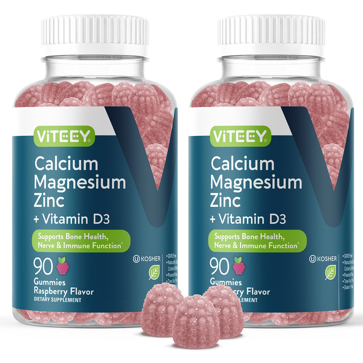 Viteey Calcium Magnesium Zinc Gummies with Vitamin D3 - Supports Bone Health, Nerve & Immune Function - Calcium Magnesium Zinc D3 for Adults & Teens
