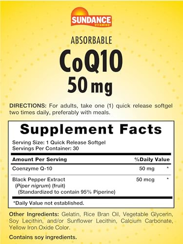 Sundance CoQ10 50mg Softgels | 30 Count | Non-GMO & Gluten Free Supplement
