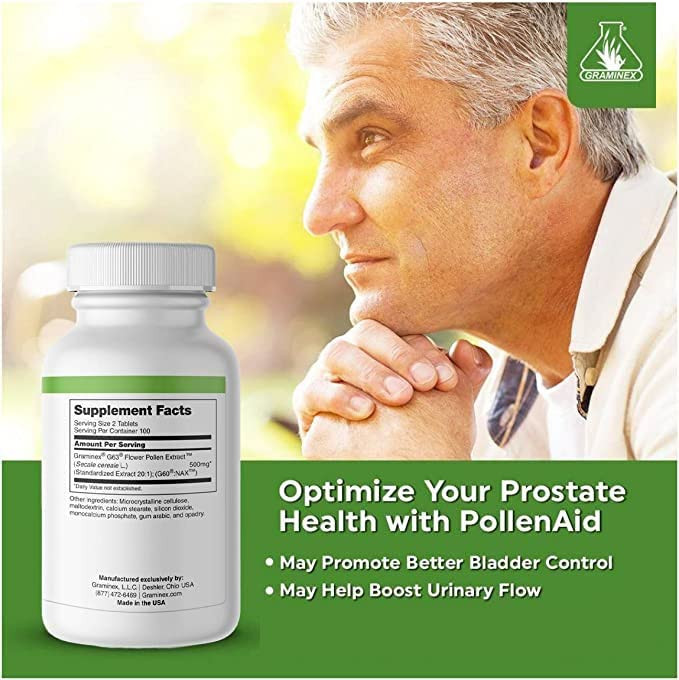 Graminex PollenAid Prostate Supplement: All Natural Prostate Support for Bladder Control & Urinary Tract Health, Rye Pollen Extract Made in USA, 200