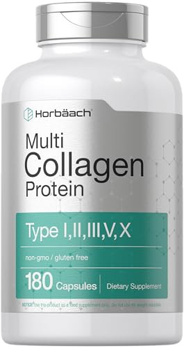 Horbäach Multi Collagen Protein 2000 mg | 180 Capsules | Hydrolyzed Collagen Type I, II, III, V, X | Keto & Paleo Friendly, Non-GMO, Gluten Free Supp