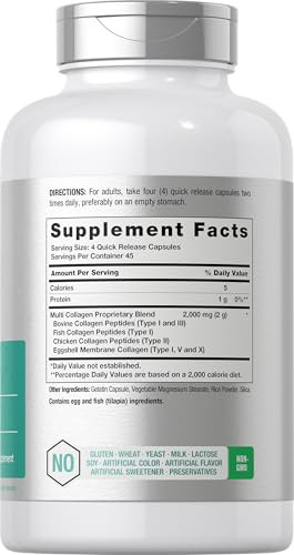 Horbäach Multi Collagen Protein 2000 mg | 180 Capsules | Hydrolyzed Collagen Type I, II, III, V, X | Keto & Paleo Friendly, Non-GMO, Gluten Free Supp