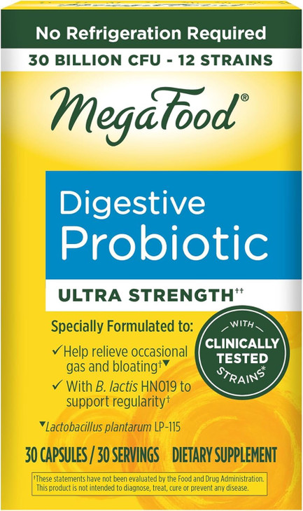 MegaFood Digestive Probiotic - 12 Strain Vegetarian Probiotics for Women & Men, 30 Billion CFUs, Support Gut Health, Probiotics for Digestive Health