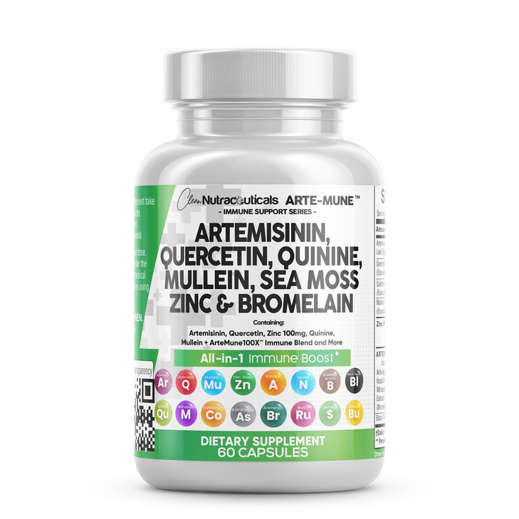 Clean Nutraceuticals Artemisinin Quercetin Zinc Mullein Quinine Supplement with Sea Moss Bromelain Ashwagandha Root Nettle Leaf Bladderwrack Burdock