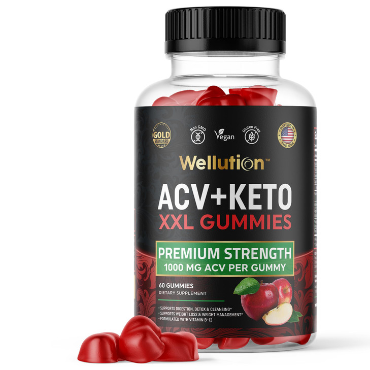 WELLUTION Apple Cider Vinegar Gummies 1000mg  Vegan, Non-GMO  with Beetroot & Pomegranate  Digestive, Energy & Detox Support  60 Count