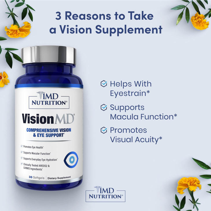 1MD Nutrition VisionMD Eye Vitamin CARMIS - Eye Supplement for Adults - with OptiLut Lutein & Zeaxanthin - Supports Vision Health Care, Everyday Eye