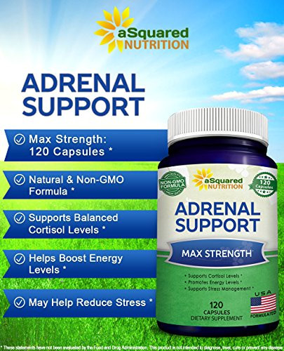 aSquared Nutrition Adrenal Support & Cortisol Manager Supplement (120 Capsules)-Adrenal Health w/Vitamin C Complex Pills to Support Fatigue & Stress
