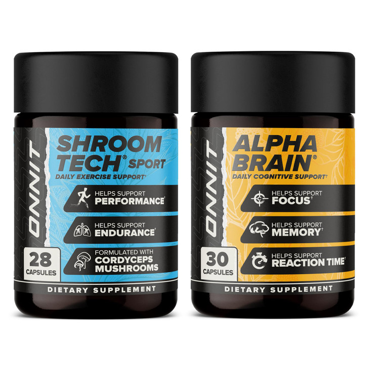 ONNIT Cognitive & Endurance Support Bundle: Alpha Brain Nootropic Capsules (30 Count) + Shroom Tech Sport Exercise Support Capsules (28 Count), IGEN