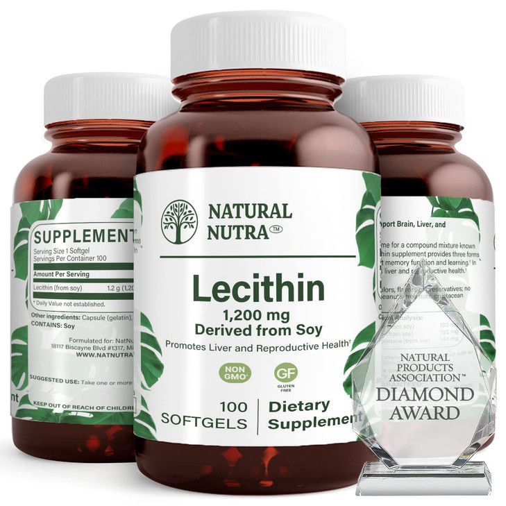 Natural Nutra Soy Lecithin 1200 mg Dietary Supplement - Brain Function, Liver Health, Hepls Breast Health, Memory Boosting Supplement - Gluten-Free,