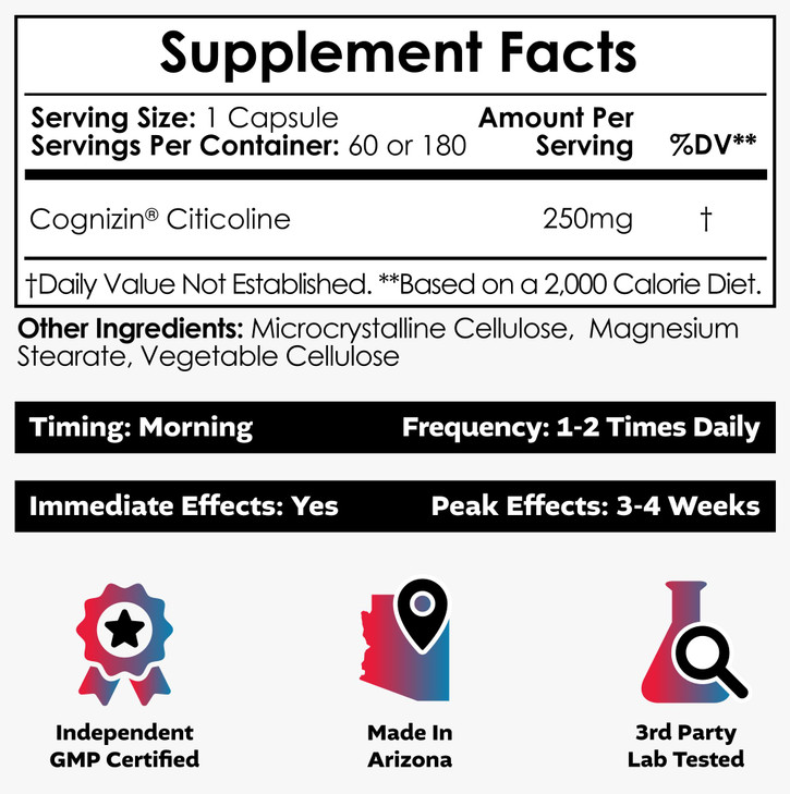Nootropics Depot Cognizin Citicoline Capsules | 180 Count | Choline Supplement | Brain Health Supplement | Regulates Memory and Cognitive Function |