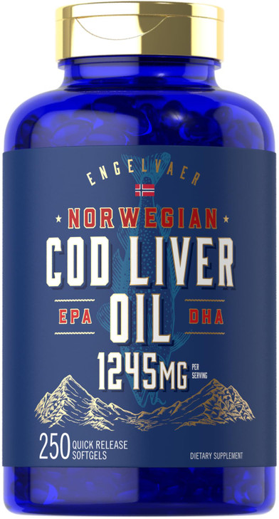 Carlyle Cod Liver Oil Softgels | 1245mg | 250 Count | with EPA and DHA | Norwegian | Non GMO, Gluten Free Supplement