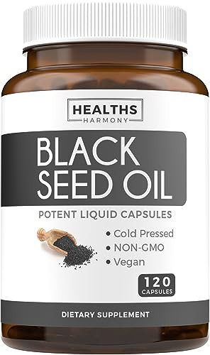 Black Seed Oil - 120 Softgel Capsules Skin Health (Non-GMO & Vegan) Cold-Pressed Nigella Sativa Producing Pure Black Cumin Seed Oil with Vitamin E -