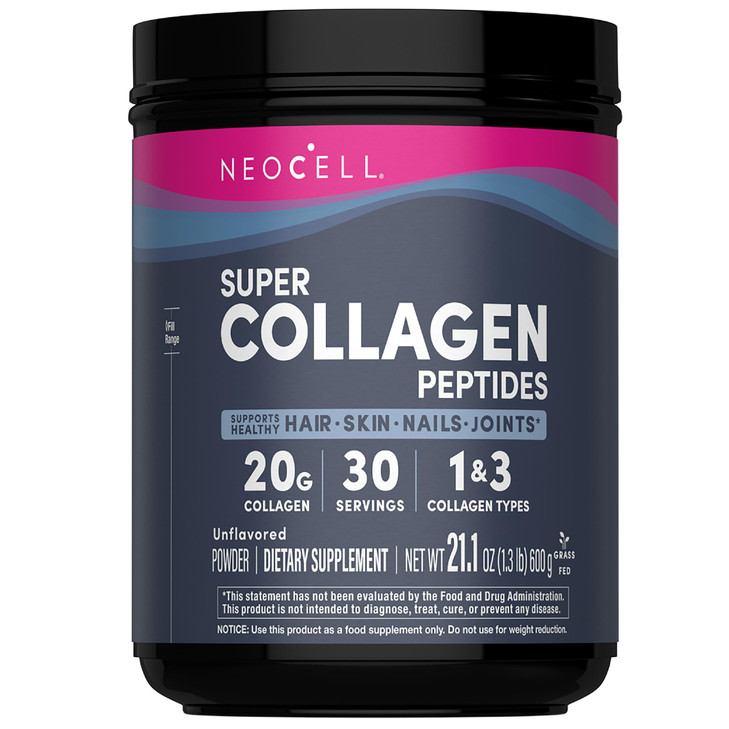 NeoCell Super Collagen Peptides Powder | 30 Servings | Unflavored | Types I & III | Grass Fed Bovine Supplement | Hair, Skin, & Nails | for Women and