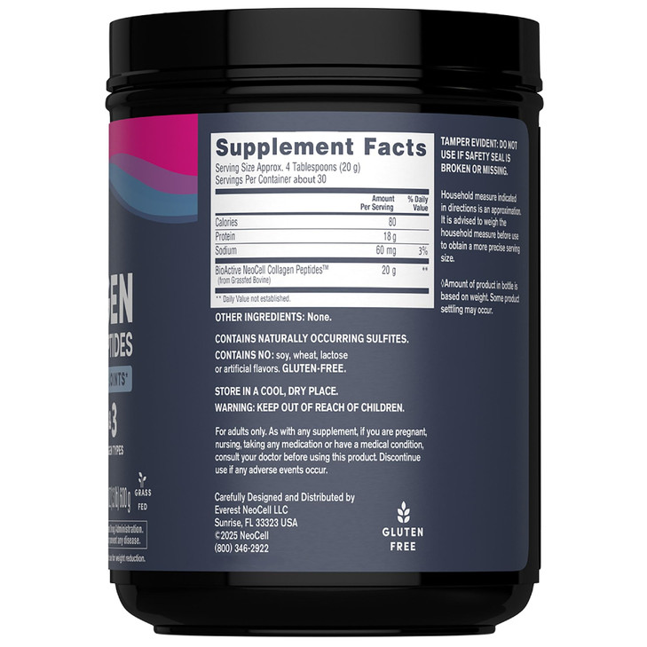 NeoCell Super Collagen Peptides Powder | 30 Servings | Unflavored | Types I & III | Grass Fed Bovine Supplement | Hair, Skin, & Nails | for Women and