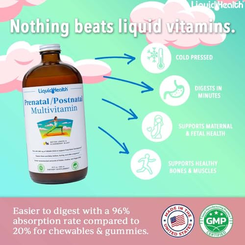LIQUIDHEALTH Prenatal/Postnatal Multiple Liquid Women's Multivitamin with Real Folate - Pre & Postnatal Vitamins for Before, During, After Pregnancy