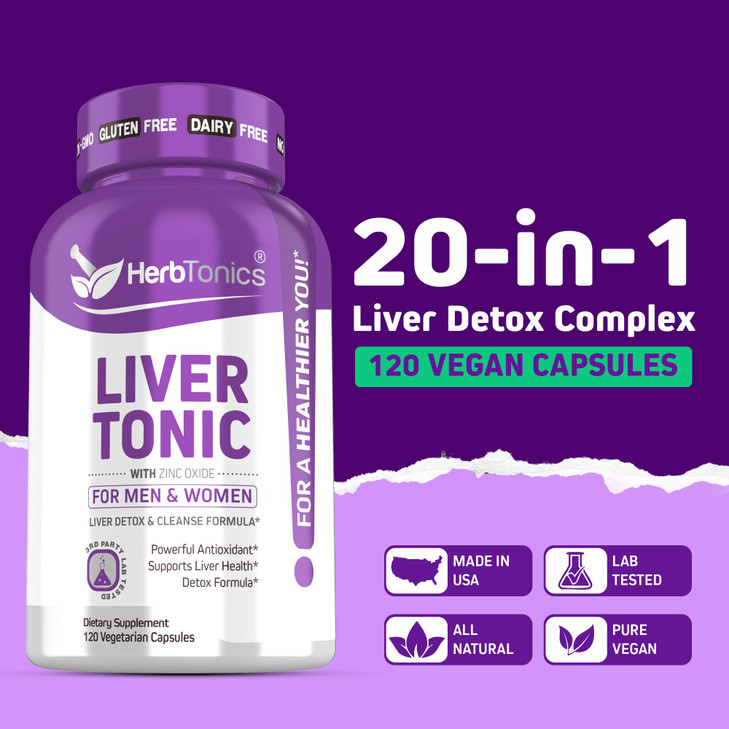 Herbtonics Liver Cleanse Detox & Repair Supplement with Milk Thistle & Artichoke 20-in-1 Liver Support Formula, Energy & Overall Health | Dandelion,