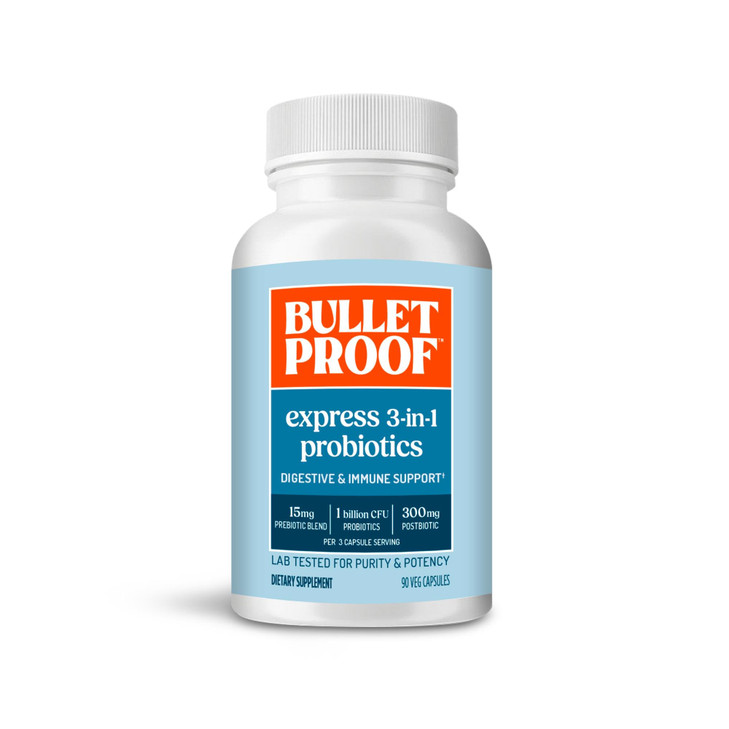 Bulletproof Express 3-in-1 Probiotic & Postbiotics Supplement for Sustained Gut Health, 90 Count