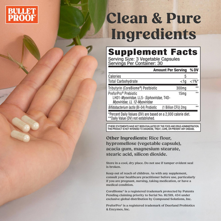 Bulletproof Express 3-in-1 Probiotic & Postbiotics Supplement for Sustained Gut Health, 90 Count