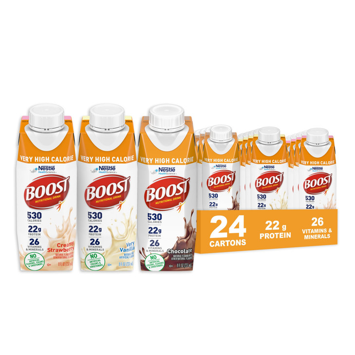 BOOST Very High Calorie Nutritional Drink  Helps Weight Gain & Maintenance -530 Calories -26 Vitamins & Minerals - 22 g Protein - Variety Pack - Van