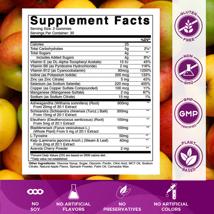 Vitamatic 2 Pack Vegan Thyroid Support Gummies with Iodine & Kelp  60 Count  Plant-Based  Supports Energy & Metabolism