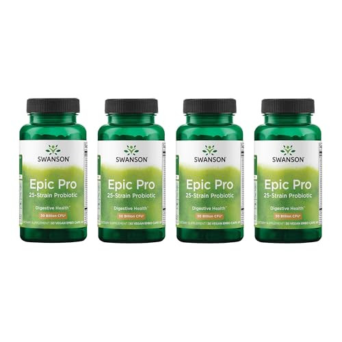 Swanson Epic-Pro 25-Strain Probiotic 30 Billion CFU Digestive Health Immune System Support Prebiotic Nutraflora FOS 30 DRcaps Veggie Capsules (Caps)