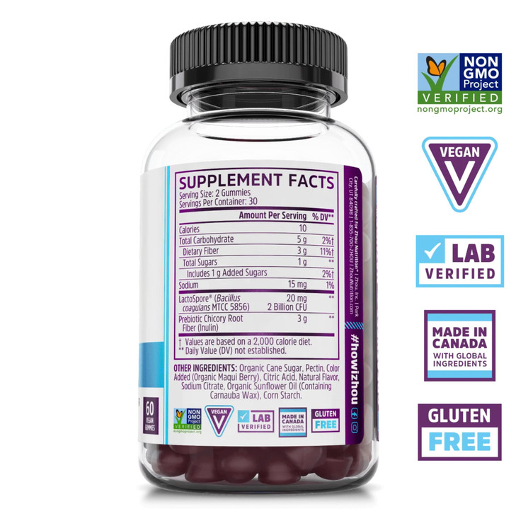 Zhou Gut Guru - Gut Health Gummies for Men and Women, Prebiotic and Probiotic Fiber Supplement for Digestion and Gut Health Support, Gluten Free, Non