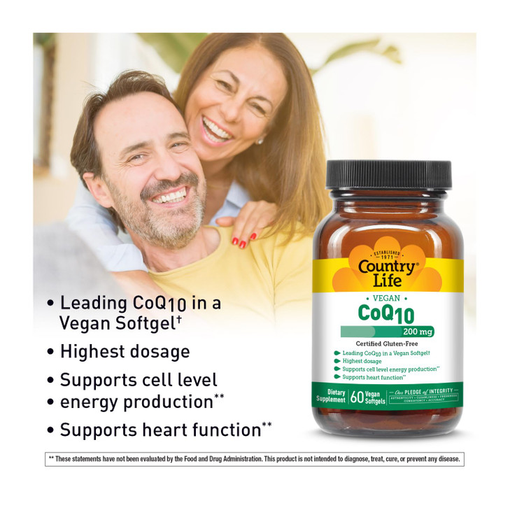 Country Life Simply CoQ10 200mg  Supports Heart Function & Cellular Energy, Vegan Softgels, Certified Gluten-Free, Non-GMO, 60 ct  Cardiovascular H