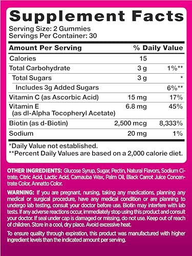 PINK Hair Skin Nails Gummies | 60 Count | Plus Biotin | Non-GMO & Gluten Free Vitamins for Women | Strawberry Flavor