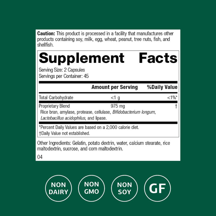 Standard Process Lact-ENZ - Enzyme Digestion Support - Probiotic Digestive Car & Immune System Support - Gluten-Free, Non-Dairy, & Non-Soy - 90 Capsu