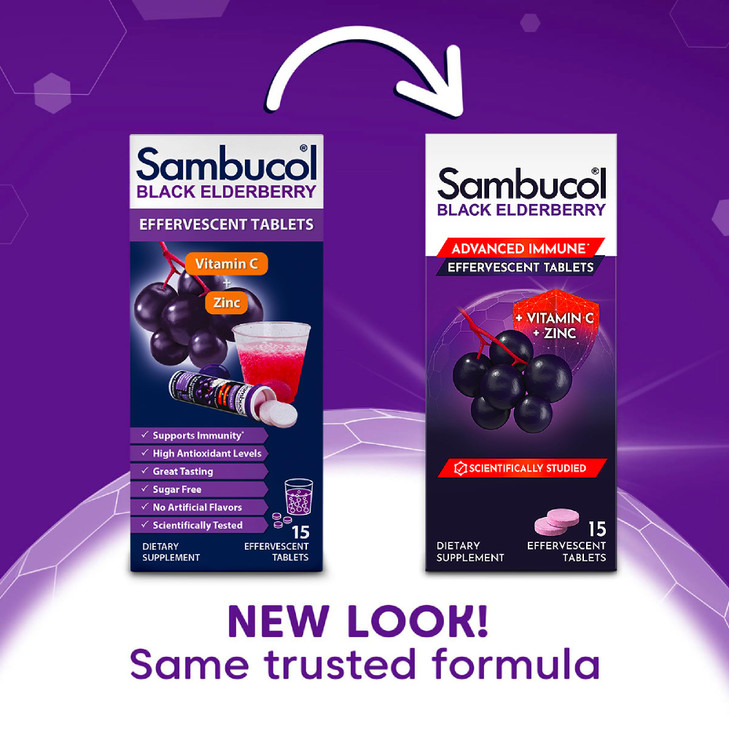 Sambucol Black Elderberry Effervescent Tablets - Elderberry Dissolvable Tablets with Zinc and Vitamin C for Adults, Quick Dissolve, No Artificial Fla