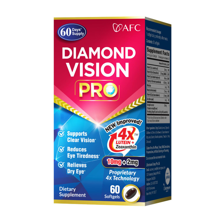 AFC Japan Diamond Vision PRO  Improved, Up-Sized Formula - Lutein & Zeaxanthin 4X with Eye Vitamins  Visual Health Supplement for Adults, Screen Ex