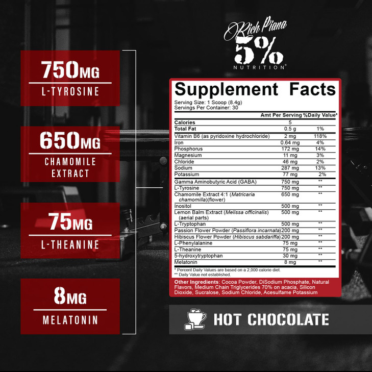 5% Nutrition Rich Piana Knocked Out Natural Sleep Aid | Post-Workout Recovery & Deep Sleep Supplement | GABA, Melatonin, Chamomile, Tyrosine, 5-HTP,