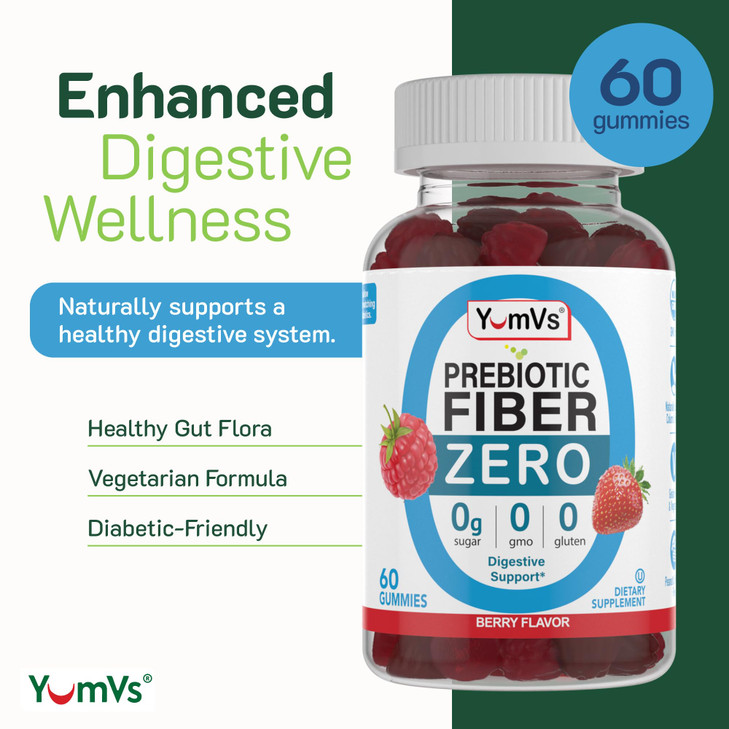 YumVs Sugar Free Fiber Gummies for Adults  4g Prebiotic Fiber Supplement Gummies for Gut & Digestive Health  Keto Friendly, Vegan, Gluten Free, Non