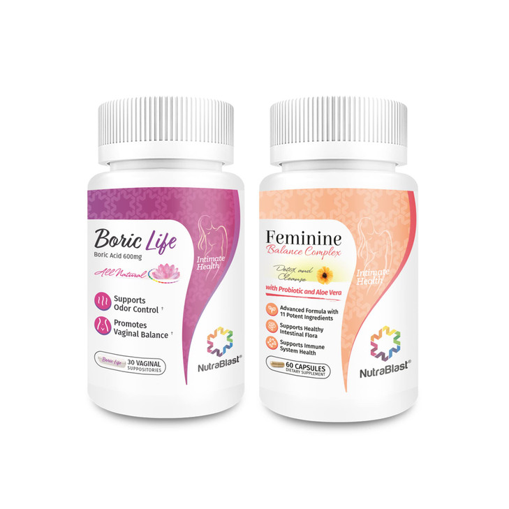 NutraBlast Boric Acid Suppositories 600mg (30 Count) Bundle with Feminine Balance Complex (60 Capsules) | Detox & Cleanse | Supports Healthy Intestin