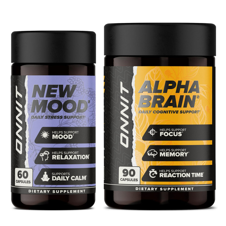 ONNIT Cognitive & Mood Support Bundle: Alpha Brain Nootropic Capsules (90 Count) + New Mood Stress Support Capsules (60 Count), IGEN Non-GMO Tested F