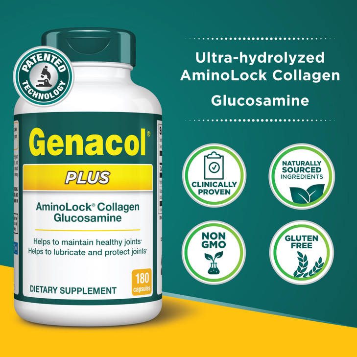 Genacol Plus  Glucosamine and Collagen Joint Supplement, Lubricates, Protects and Maintains Heathy Joints, Relieves Joint Discomfort Plus, 180 Capsu
